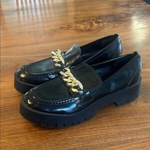 Guess  Black Loafers with Gold Chain Accent